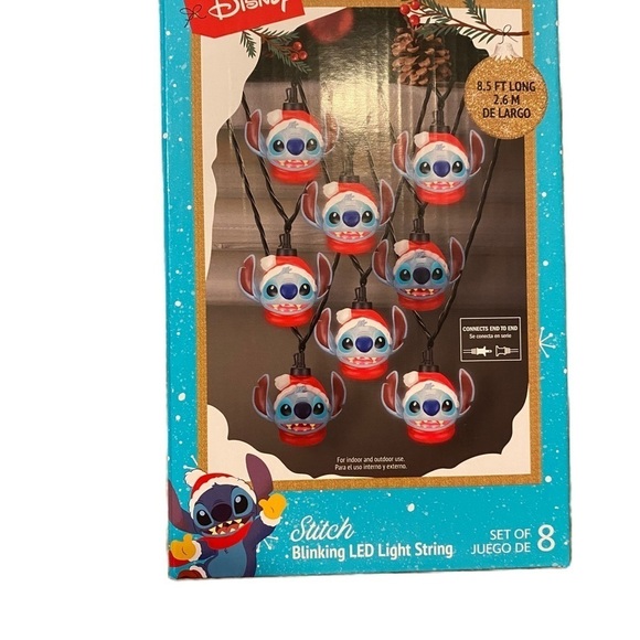 Disney Stitch Blinking String Light Set NEW Christmas Decoration Blue Red Santa - Picture 1 of 3